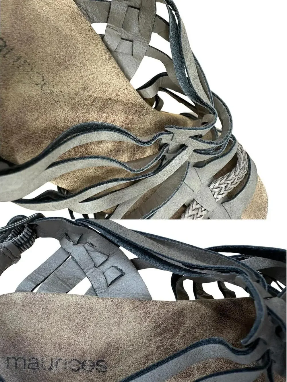 Y2K‎ Boho Festival maurices Gray Braided Cork Wedge Sandals